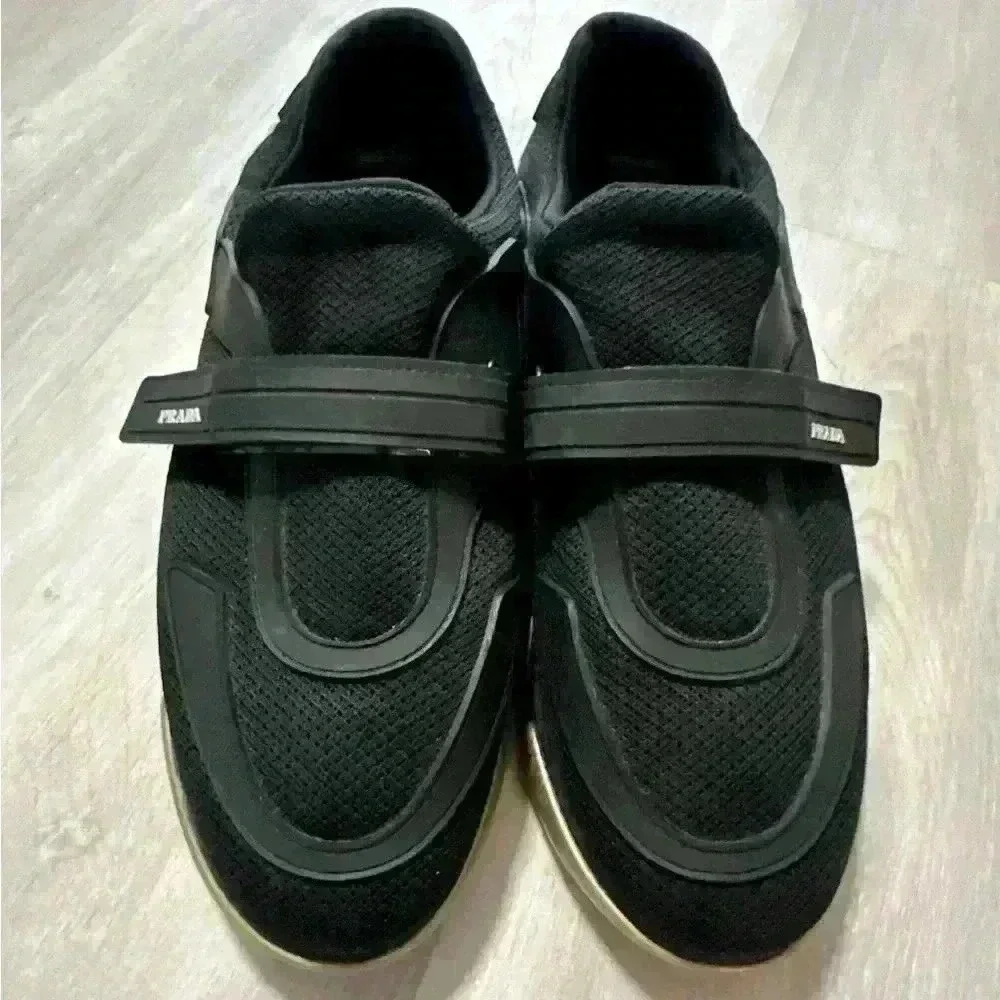 Prada Men Black Mesh Gold Sole Sneakers Shoes Size Authentic 7-37.5
